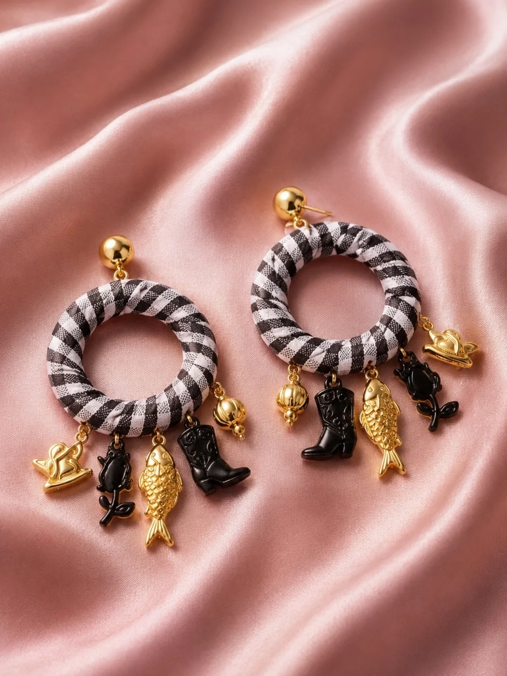 Classic Checkered Charms Drops Earrings